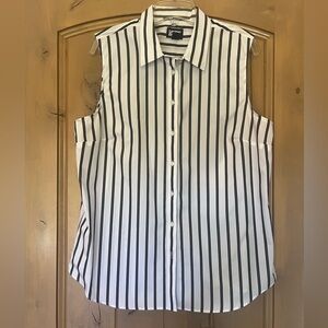 Lands' End Black and White Striped Button Down Shirt, size L (14-16)